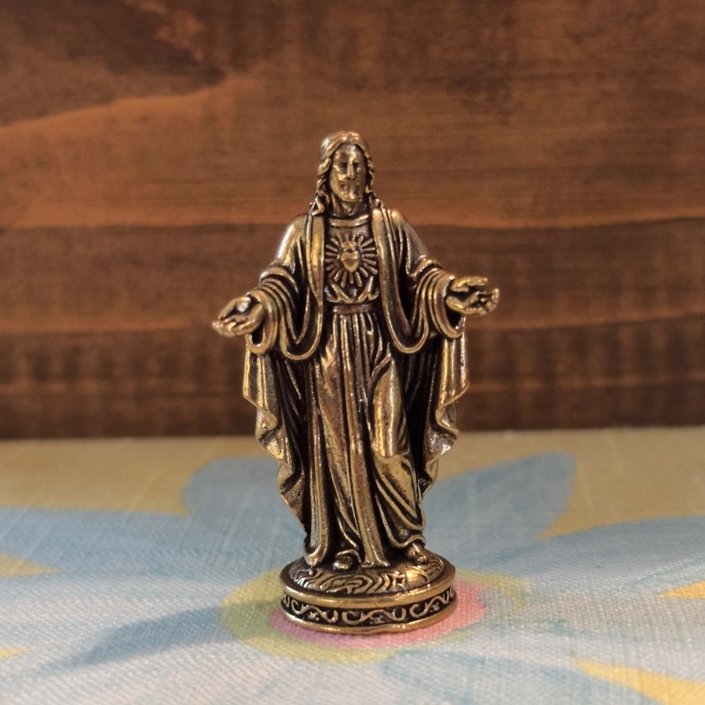 BG10 BRASS Sacred Heart of Jesus Miniature BrassTone Religious Figurine Statue